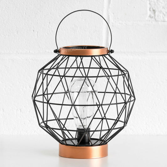 Black & Copper LED Table Lantern Lamp