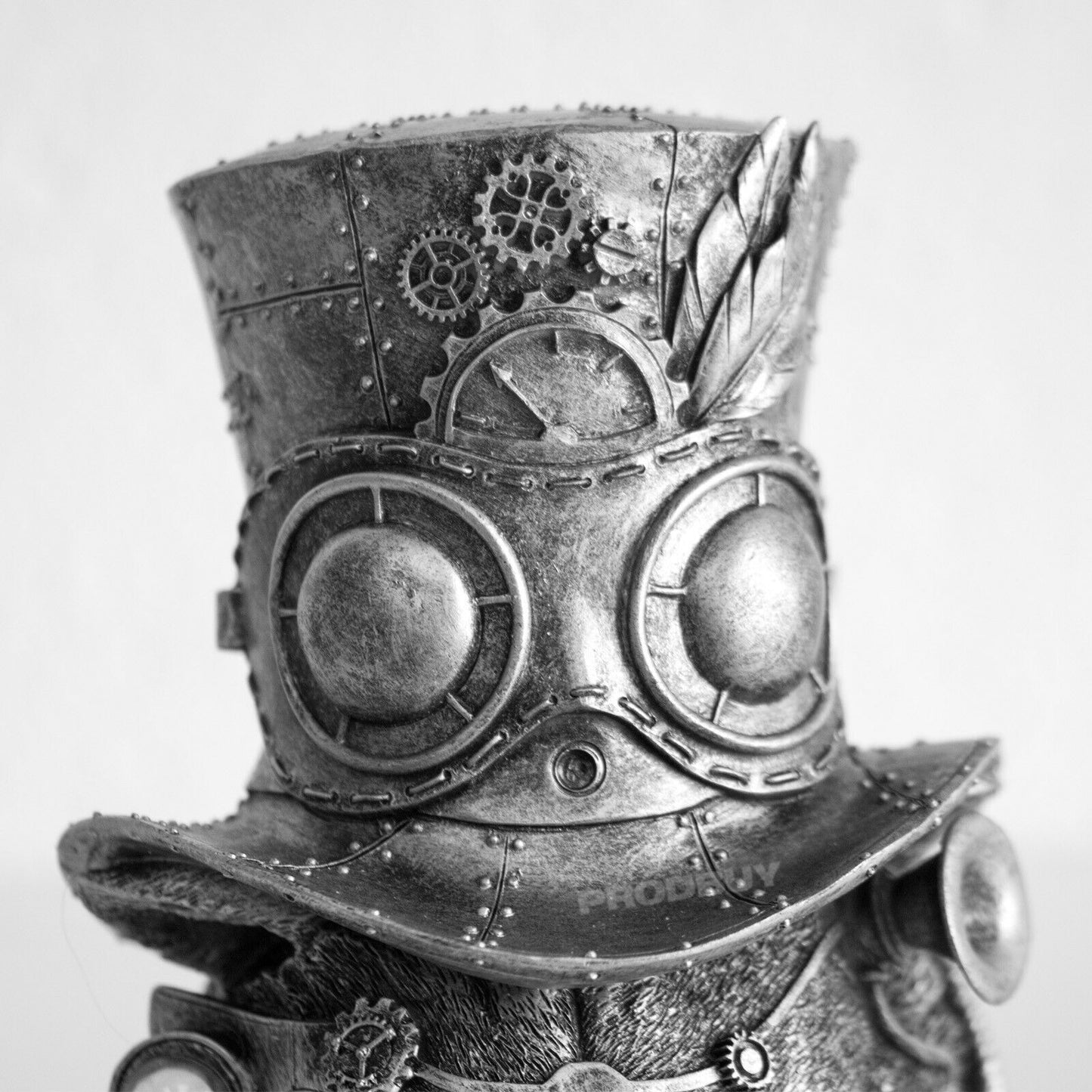 Steampunk Cat Head in Top Hat Ornament Vintage Silver Colour Statue