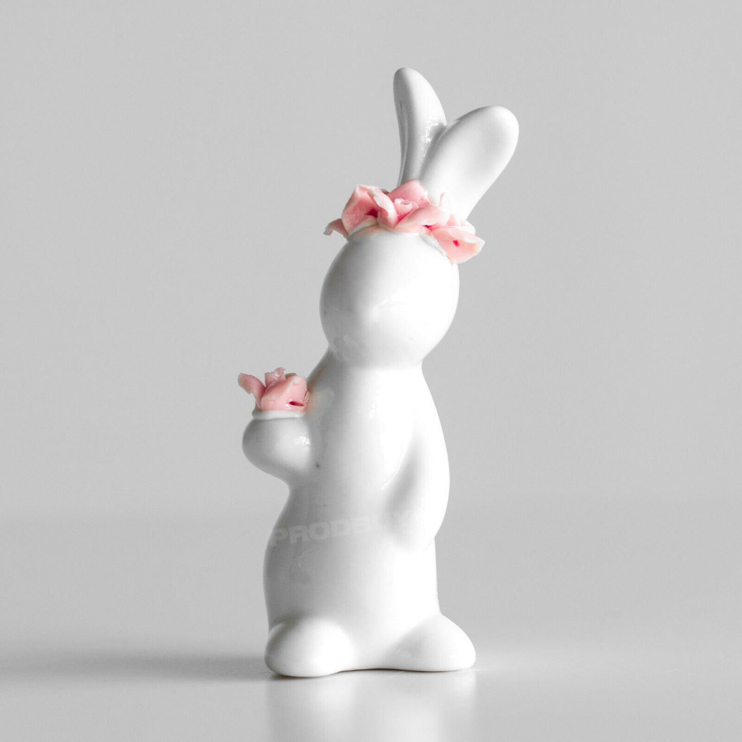 Mini White Porcelain Rabbit with Pink Flowers 9cm Ornament