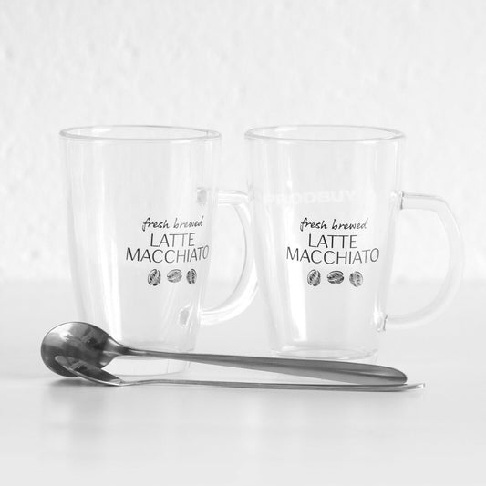 300ml Latte Glasses with Spoons Cappuccino Clear Glass Tea Coffee Mugs Cups