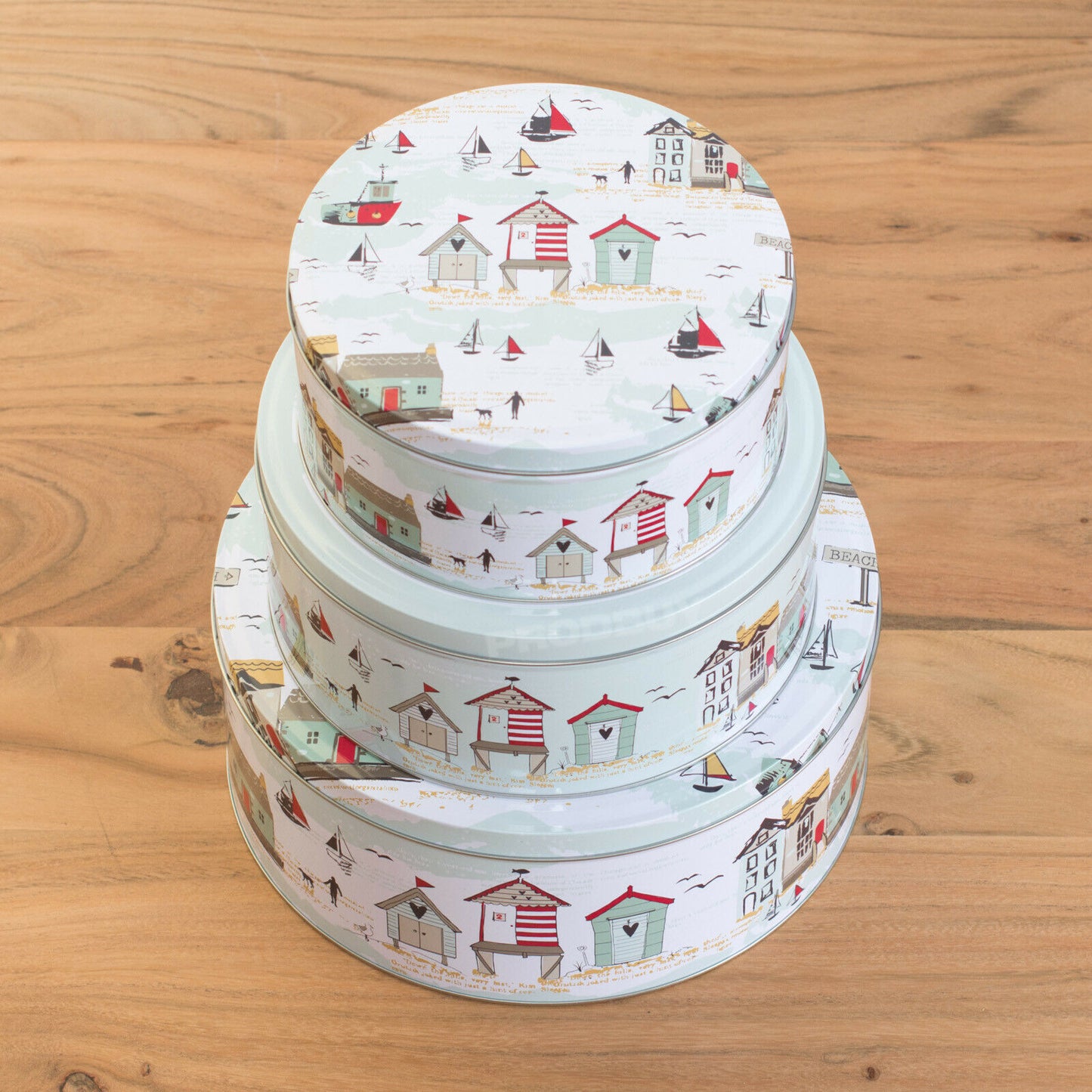 Set of 3 Seaside Round Cake Storage Tins