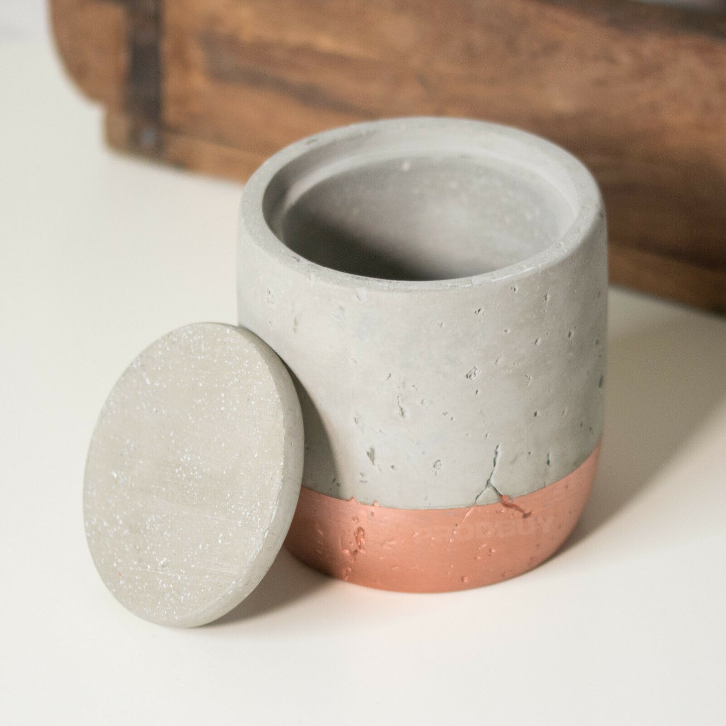 Grey & Copper Concrete Cotton Bud Jar