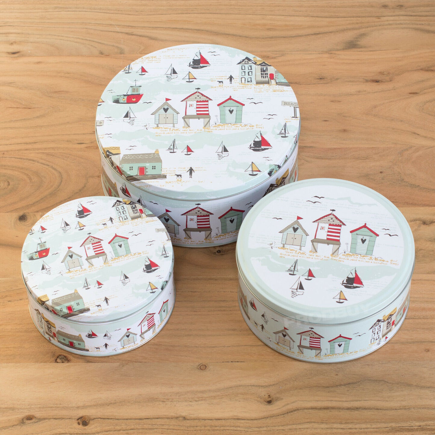 Set of 3 Seaside Round Cake Storage Tins