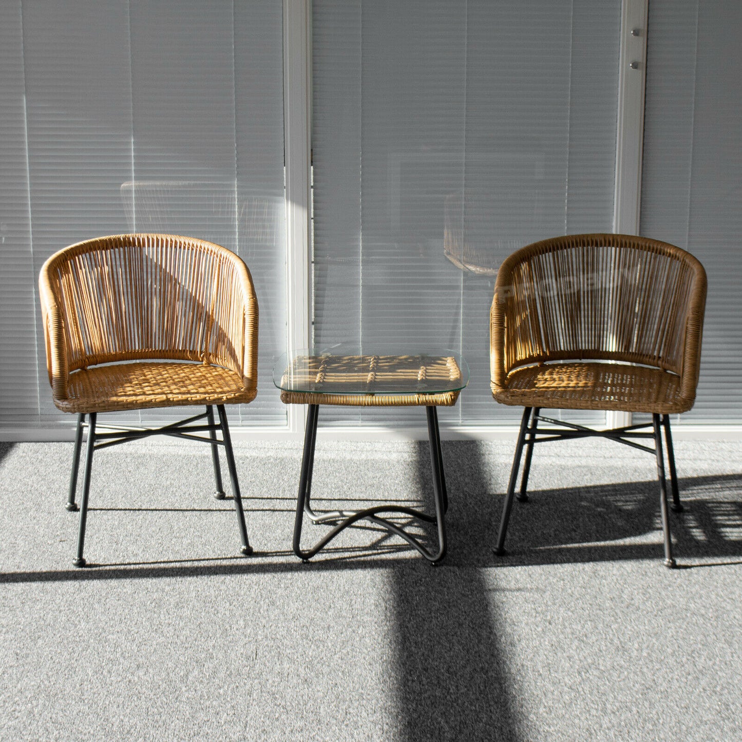 Rattan Table and 2 Chairs Set Waterproof Home or Garden Two Seater