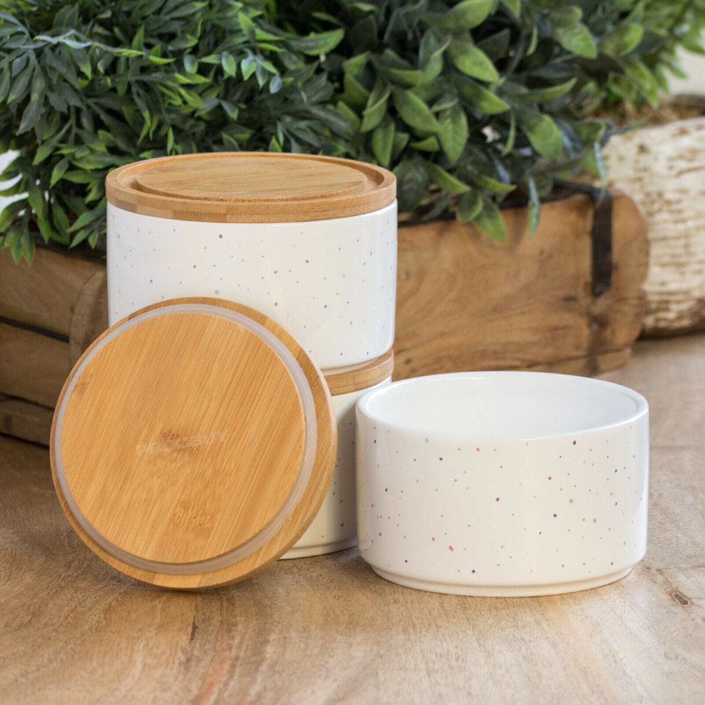 Set of 3 Stackable Ceramic Storage Canisters