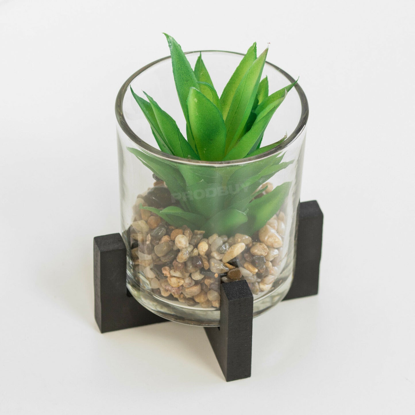 Small Artificial Cactus Succulent In Stand & Glass Pot