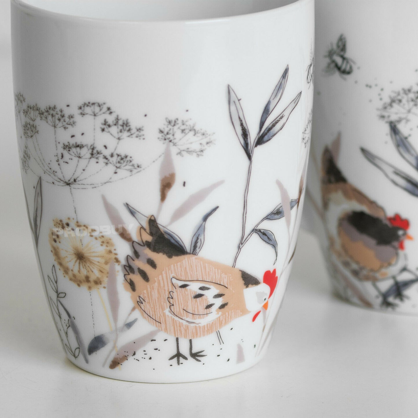 Set of 2 Country Hens Floral Coffee Mugs