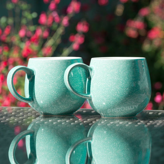 Set of 2 Teal Blue Reactive Glaze Mugs 370ml Fine Stoneware