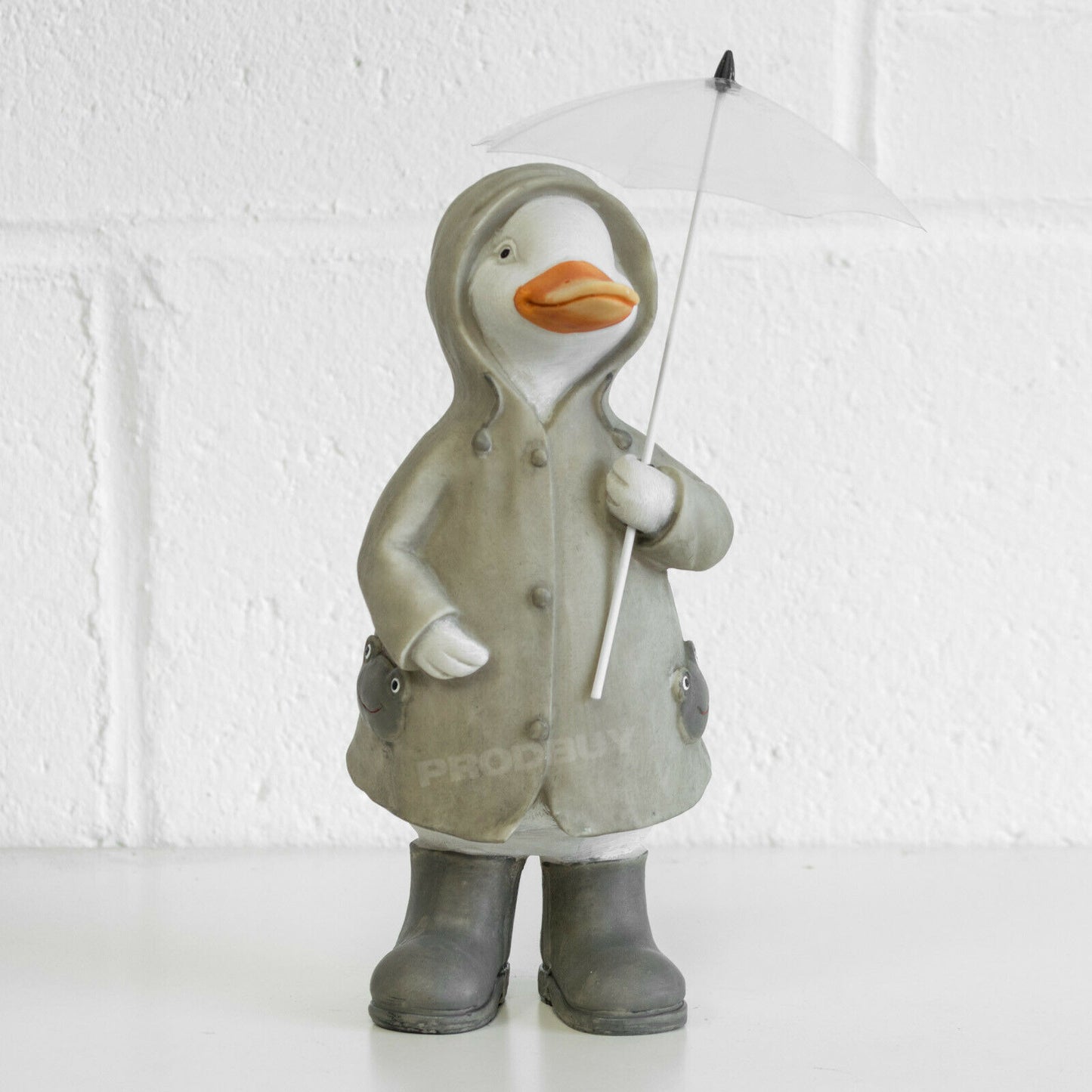 Set of 2 Ducks in Black Boots with Raincoats Umbrellas & Wellies