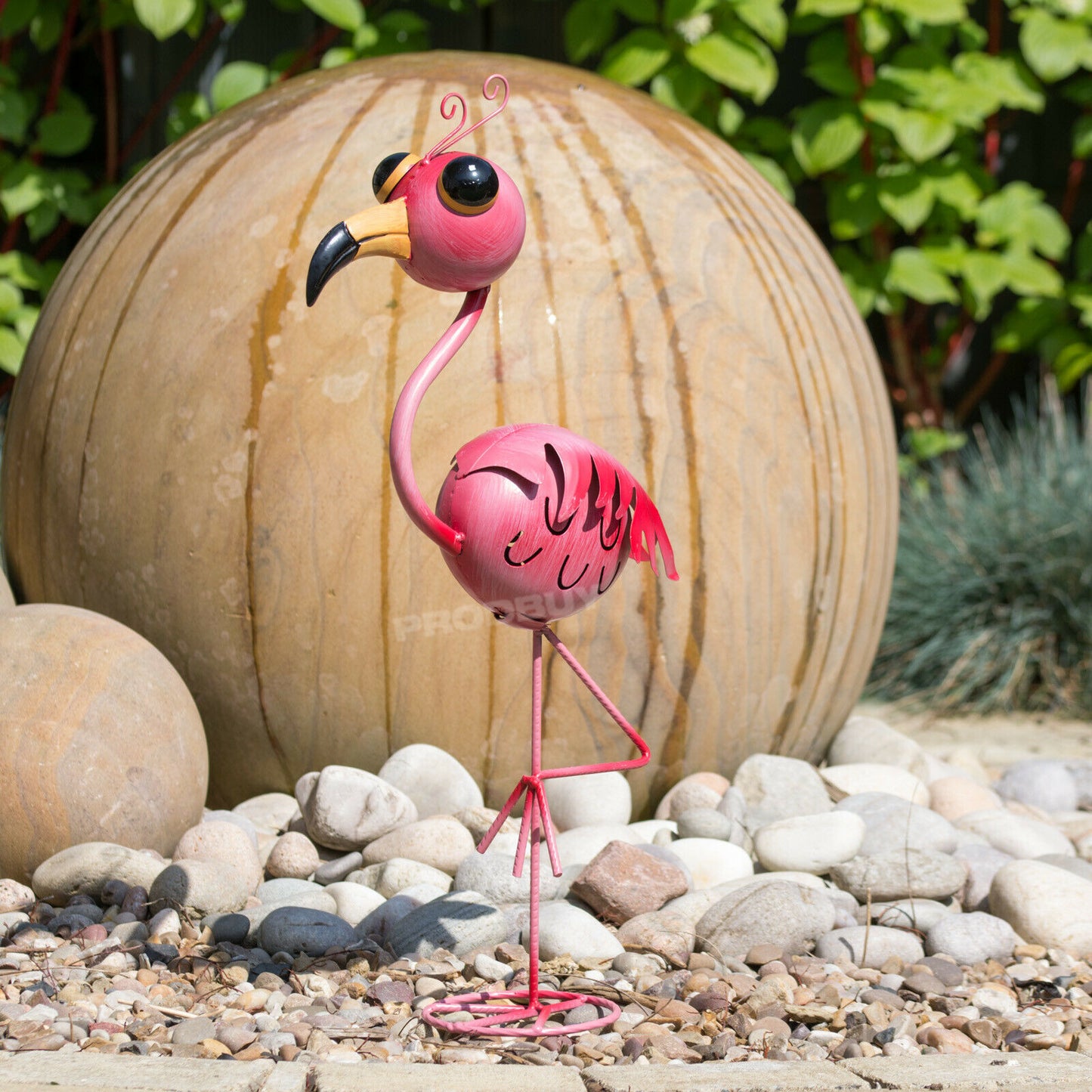 Cartoon Big Eyes Pink Flamingo Garden Ornament