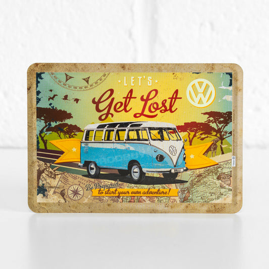 Small 'Let's Get Lost' VW Camper Van Metal Wall Sign