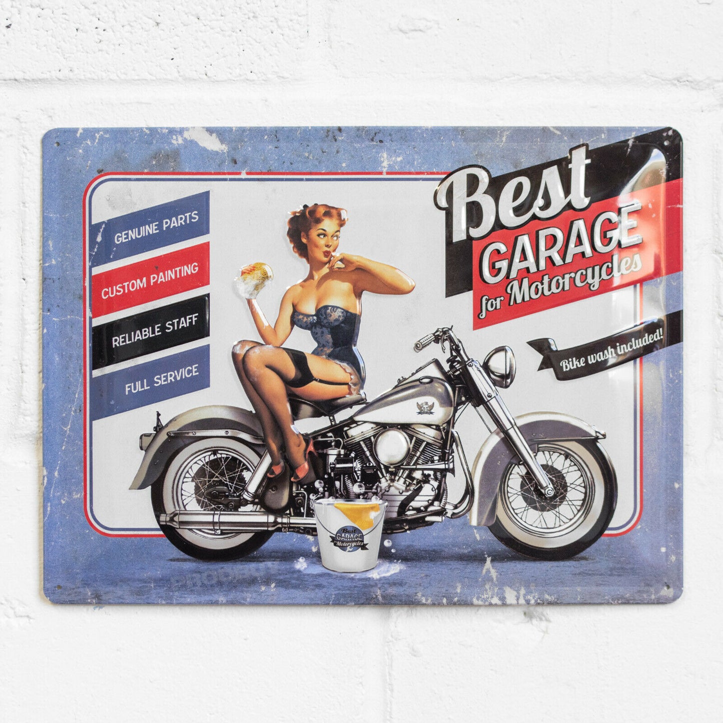 'Best Garage For Motorcycles' 40cm Retro Metal Wall Sign