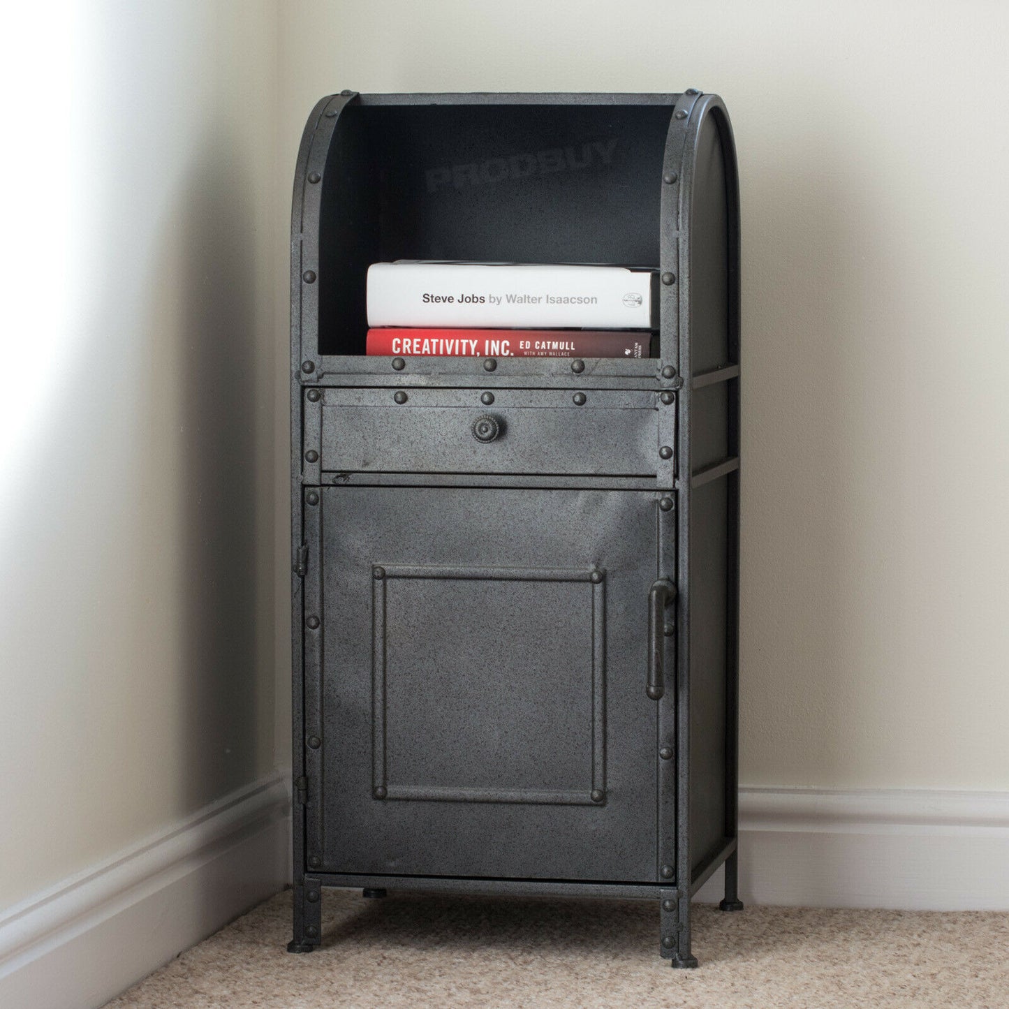 Vintage Industrial Style Grey Metal Bedside Storage Cabinet