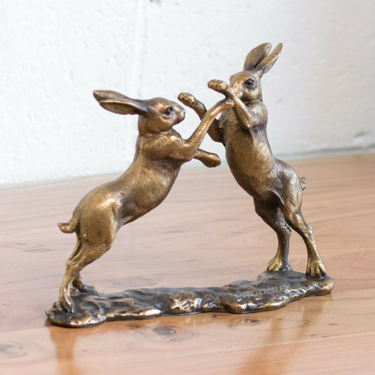 Bronze Resin Boxing Hares Ornament