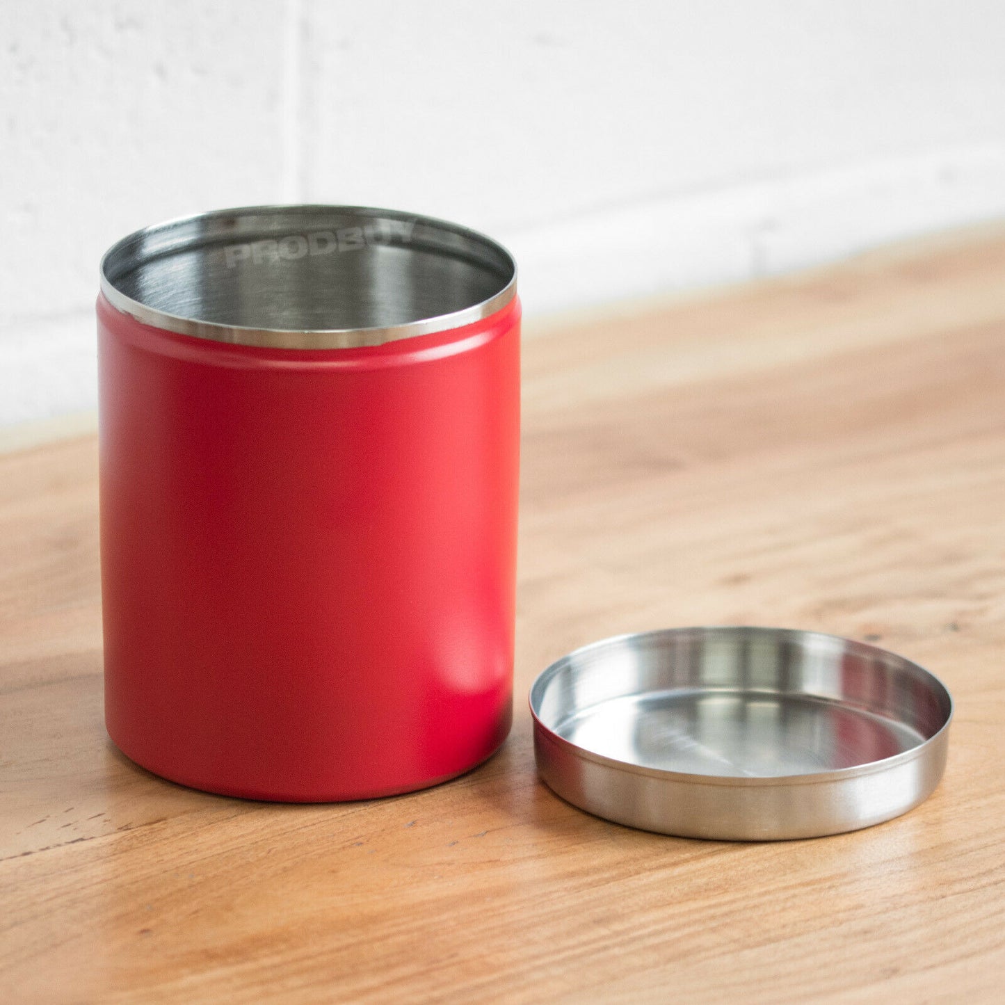 Red 2 Litre Round Metal Biscuit Jar Cookie Storage Tin