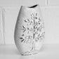 Silver Ceramic Oval Vase 25cm Embossed Woodland Tree Design