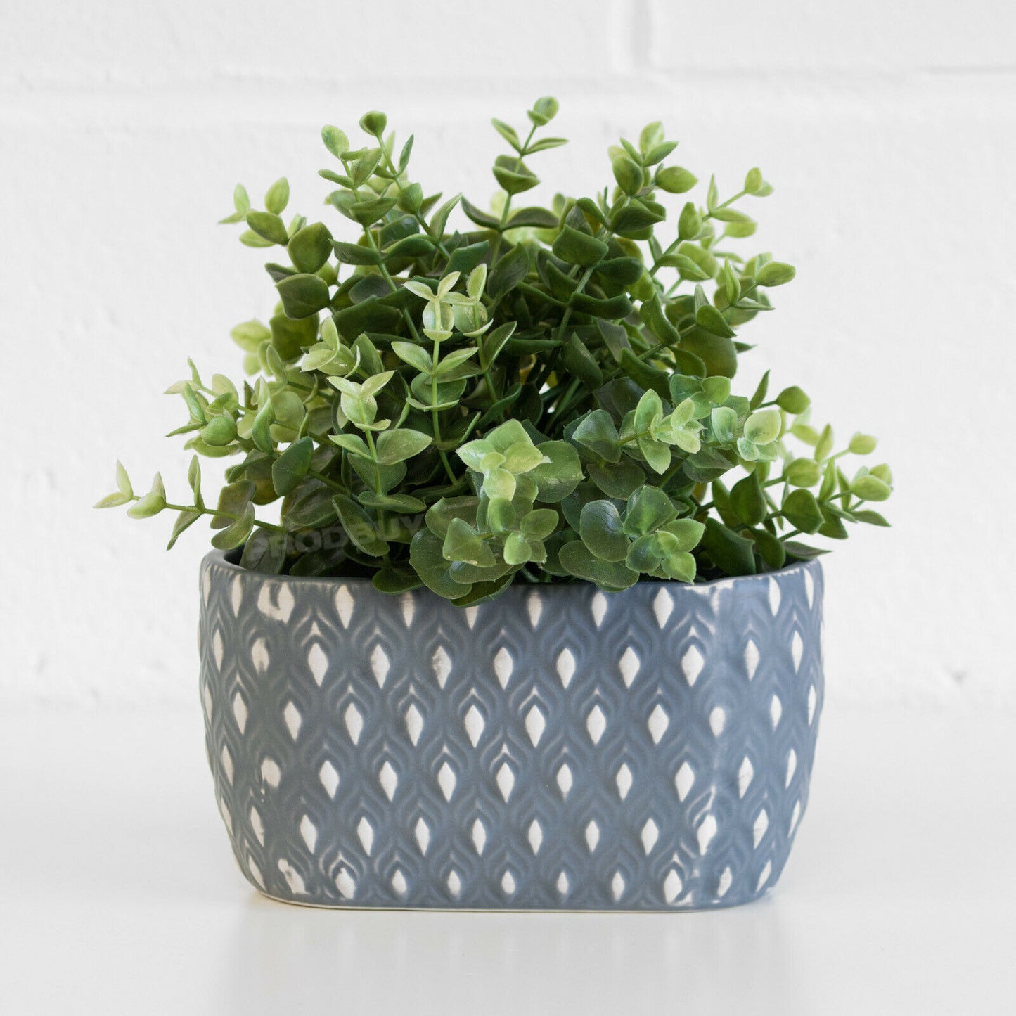 Blue & White Small Ceramic Oval Earthenware Artisan Planter Pot