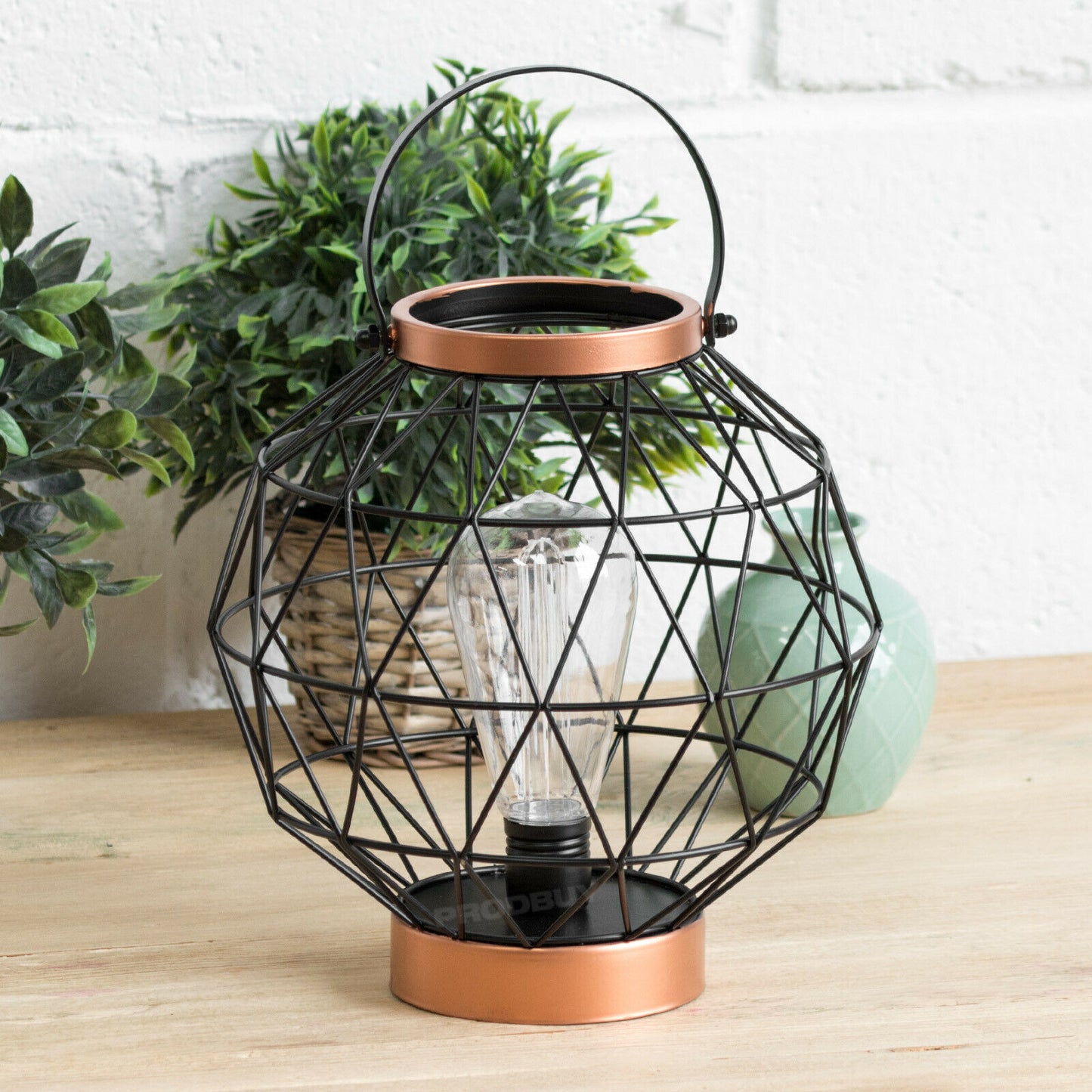 Black & Copper LED Table Lantern Lamp