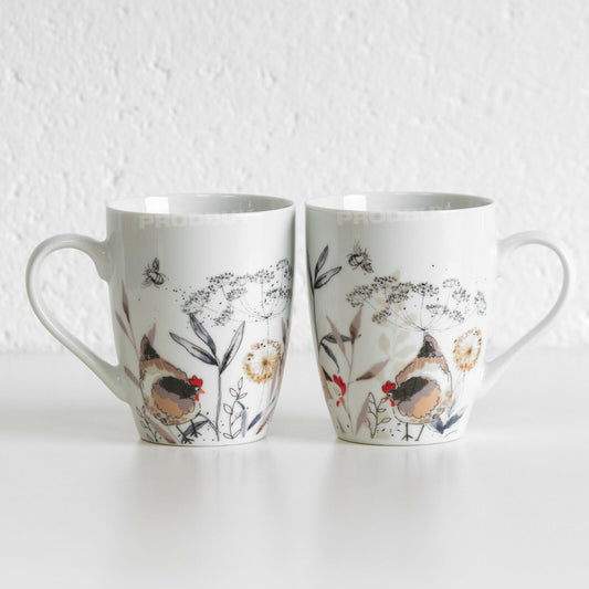 Set of 2 Country Hens Floral Coffee Mugs