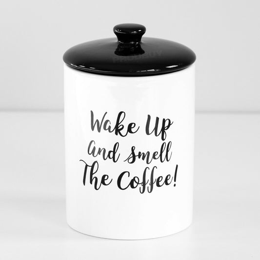 Black & White Wake Up & Smell The Coffee Ceramic Storage Jar