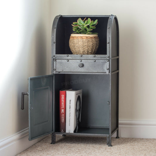 Vintage Industrial Style Grey Metal Bedside Storage Cabinet