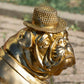 Large Gold Resin Bulldog Statue with Hat & Tie