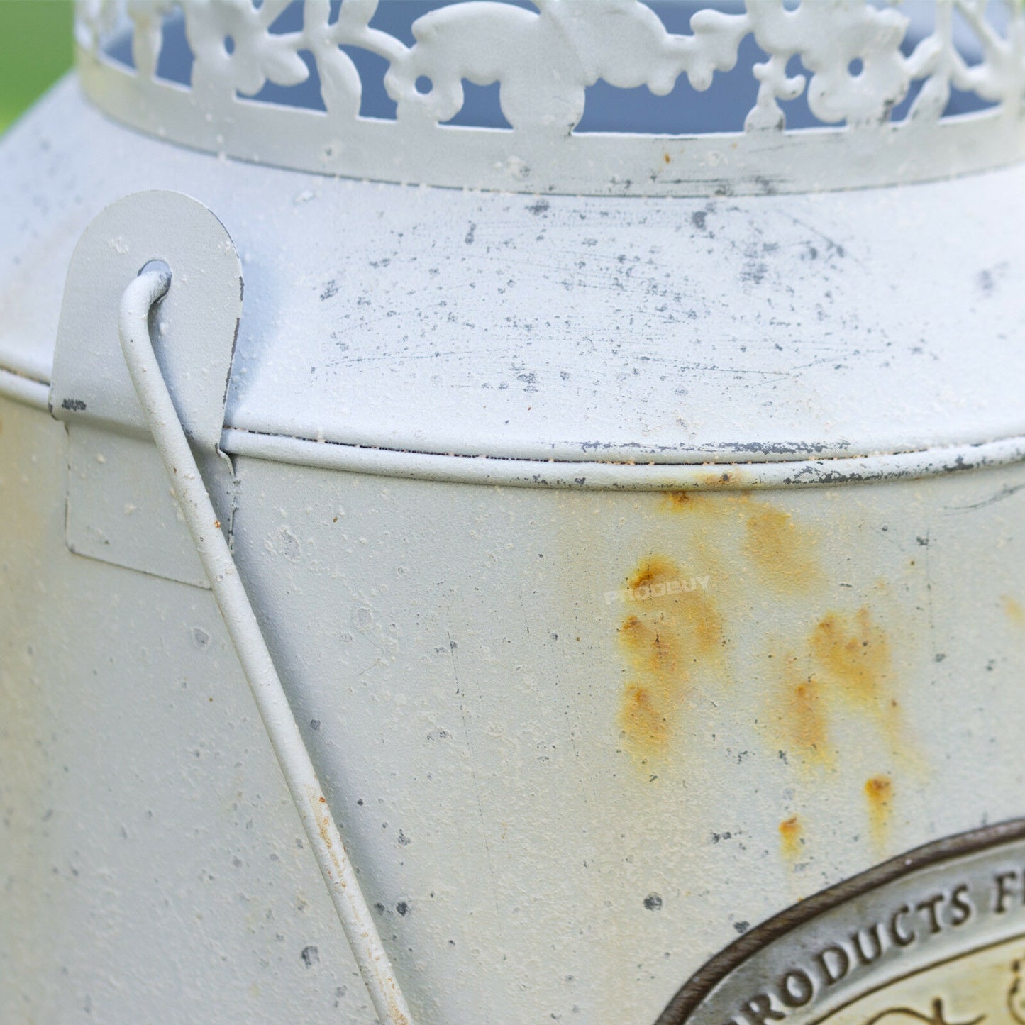 White "Brown Eggs" Milk Churn Tall Metal Flower Jug Vase