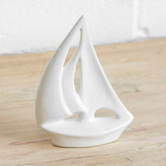 White Sailing Boat 20cm Ceramic Ornament