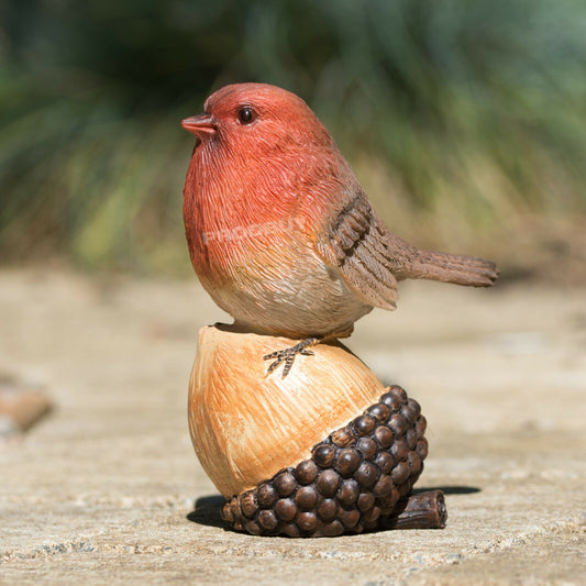 Robin On Acorn Small Realistic Bird Ornament