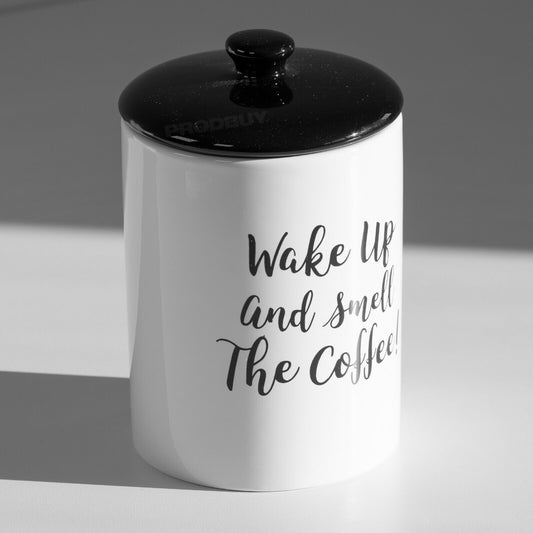 Black & White Wake Up & Smell The Coffee Ceramic Storage Jar