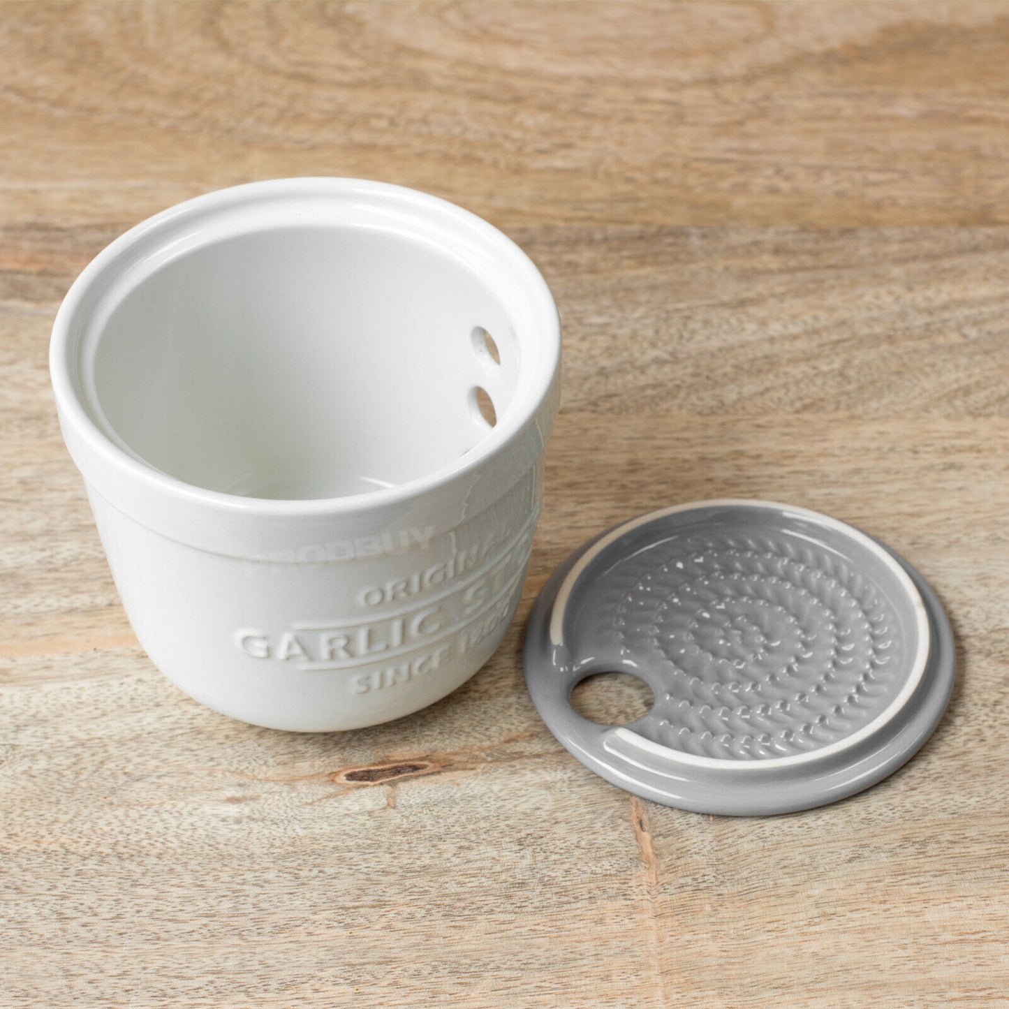 Garlic Store Glazed Ceramic Storage Pot With Grater Lid