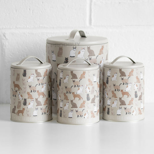 4 Piece Cats Tea Coffee Sugar Biscuits Storage Canisters Set