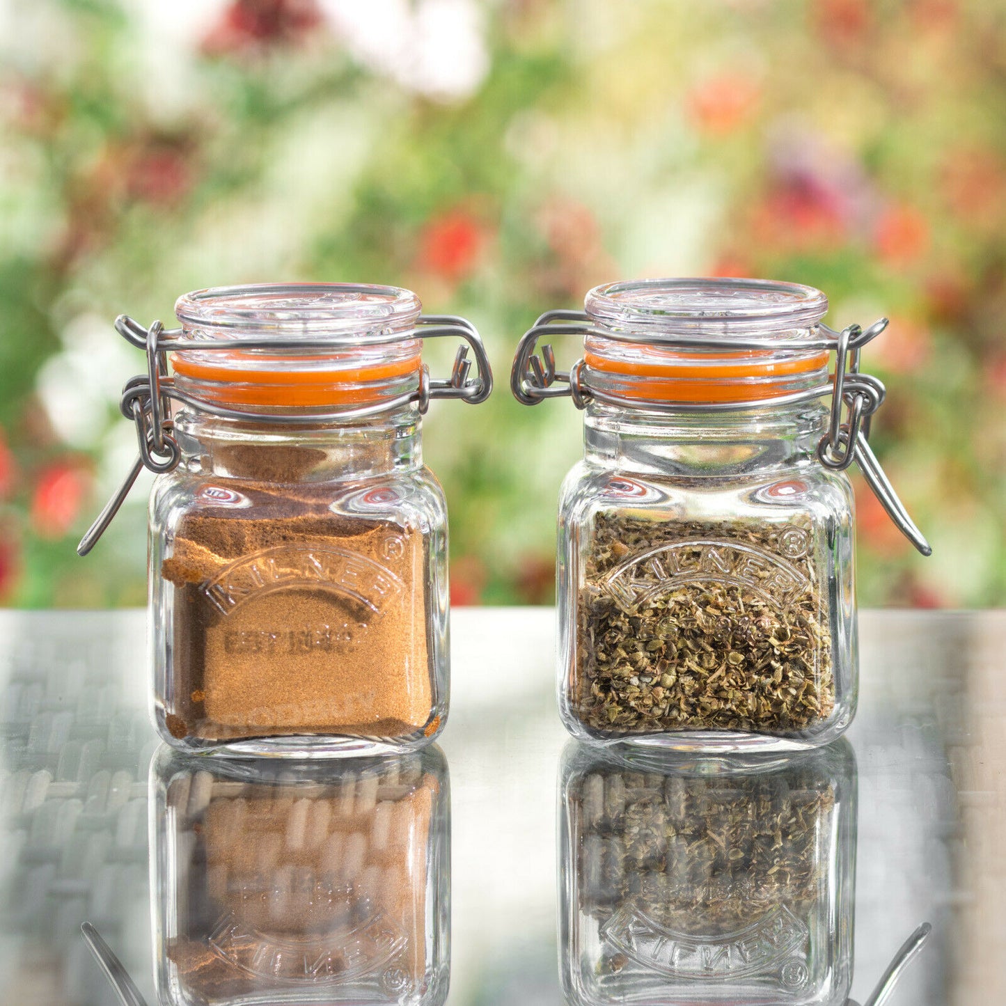 Kilner Clip Top Jar Set for Storing Spices and Herbs Wooden Crate