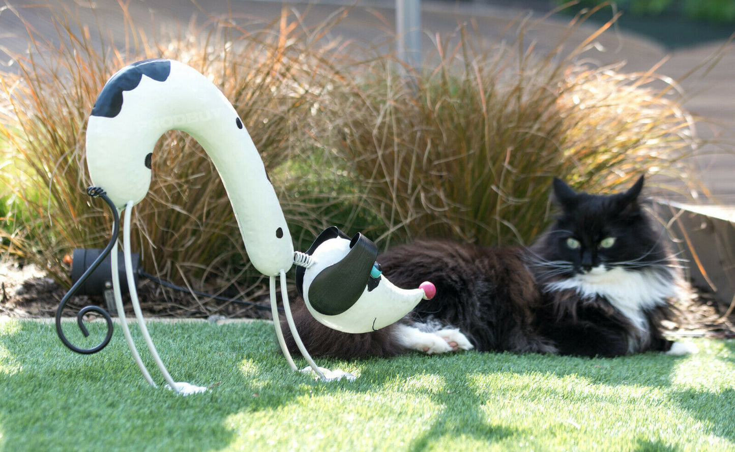 White & Black Sniffer Dog Metal Nodding Garden Ornament