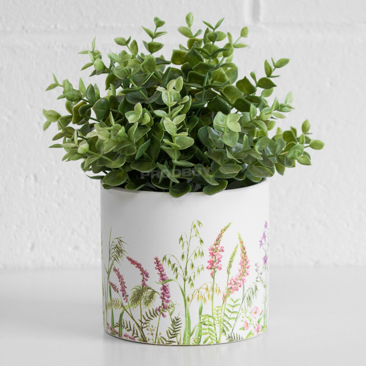 White Floral Round Indoor Ceramic Plant Pot