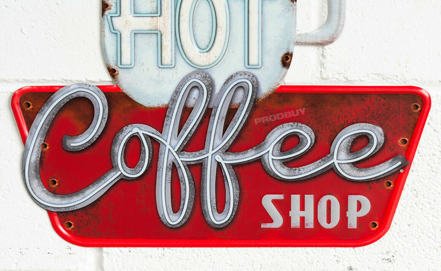 'Hot Coffee Shop' Large 48cm Retro Metal Wall Sign