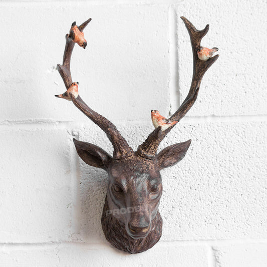Stag Head with Birds Wall Mounted Reindeer Ornament