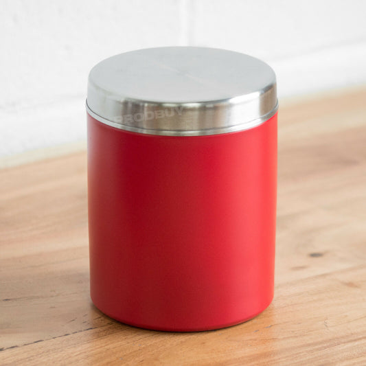 Red 2 Litre Round Metal Biscuit Jar Cookie Storage Tin