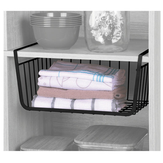 30cm Black Under Shelf Storage Basket Rack Kitchen Cleaning Cupboard Organiser