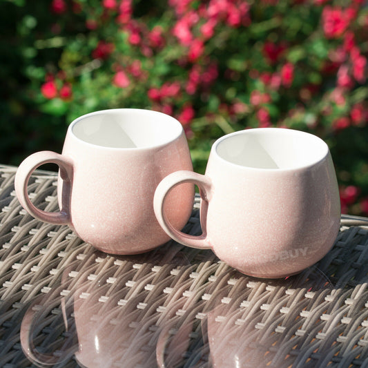 Set of 2 Soft Pink Reactive Glaze Mugs 370ml Fine Stoneware