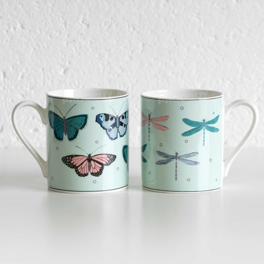 Set of 2 Butterfly & Dragonfly Coffee Mugs