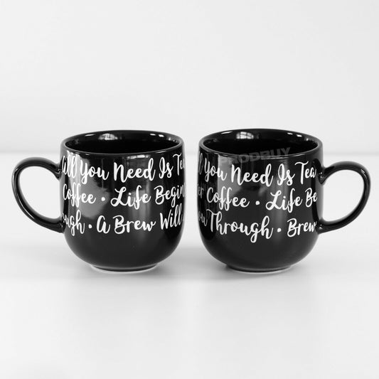 Set of 2 Black 14oz Carnaby Script Barrel Mugs