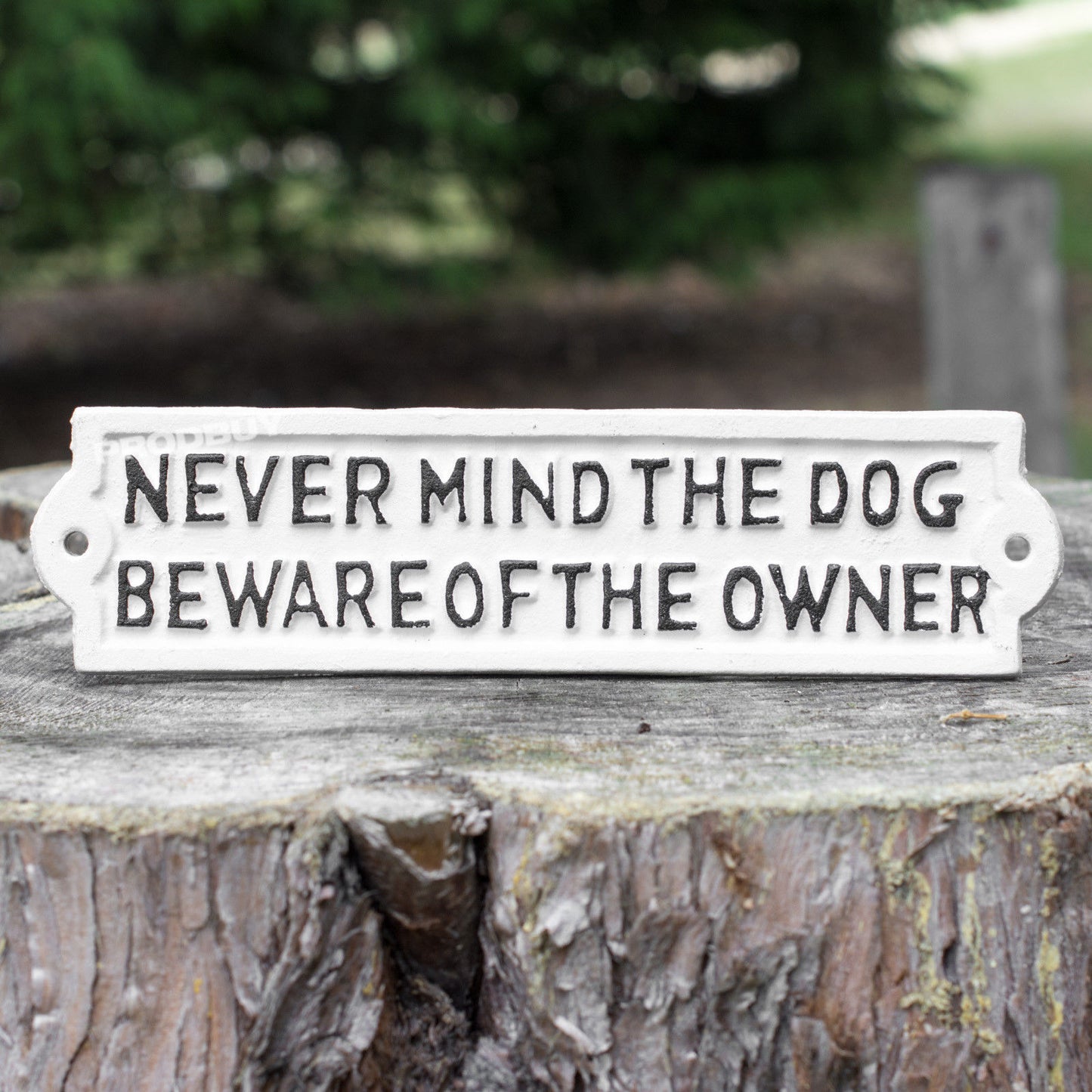 Cast Iron 'Never Mind The Dog' Garden Wall Sign