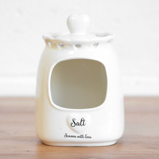 White Love Heart Salt Pig Kitchen Storage Jar