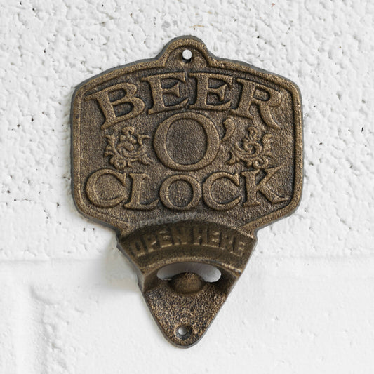 Cast Iron 'Beer O'Clock' Wall Mounted Bottle Opener