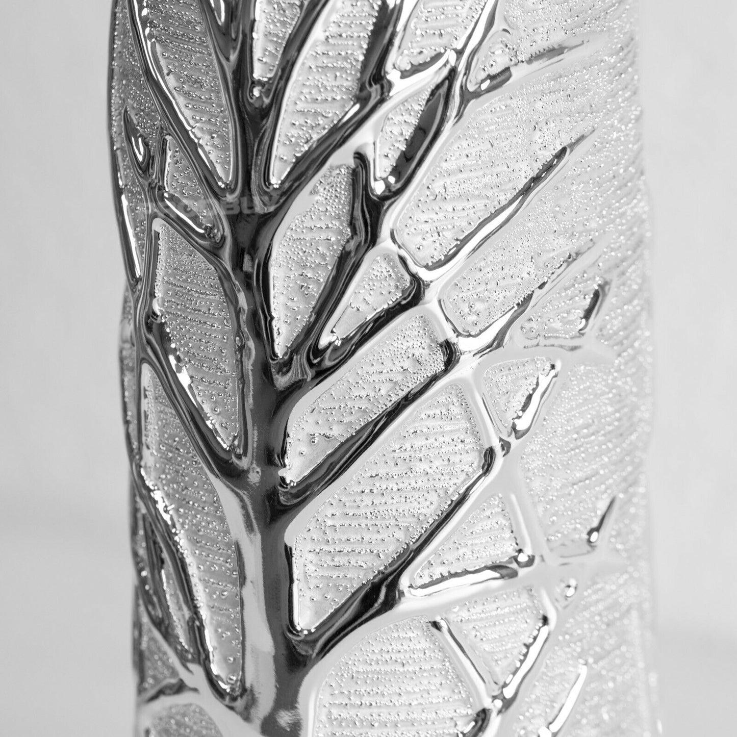 Silver Ceramic Round Vase  30cm Embossed Woodland Tree Design