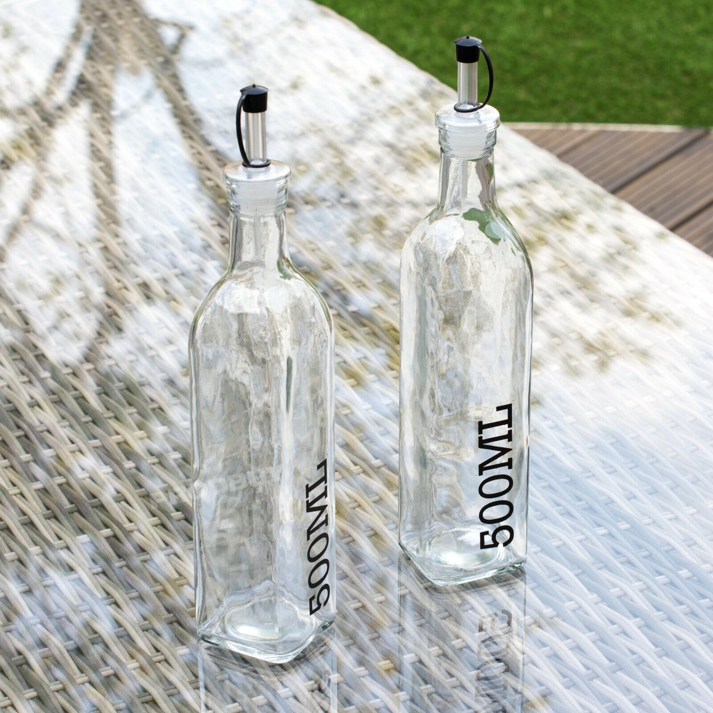 Set of 2 Glass Oil & Vinegar 500ml Pourer Bottles