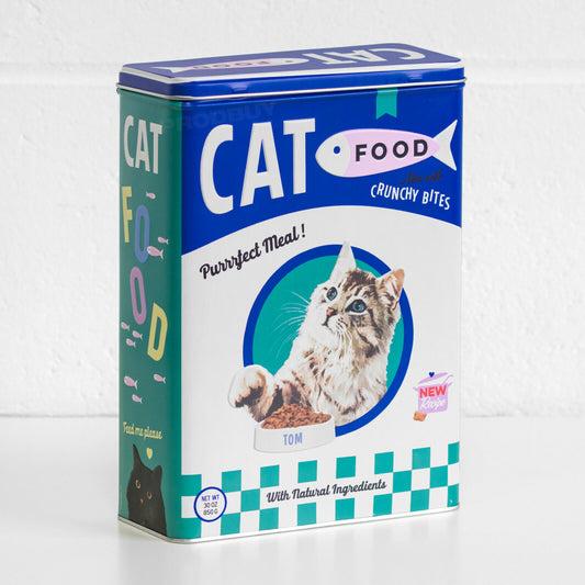 Retro 'Cat Food Crunchy Bites' Large Metal Storage Tin