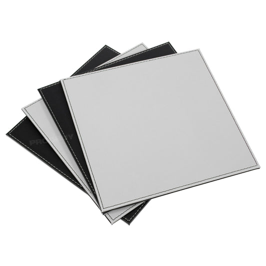 Set of 4 Black & Grey Placemats 25cm Square Reversible Faux Leather