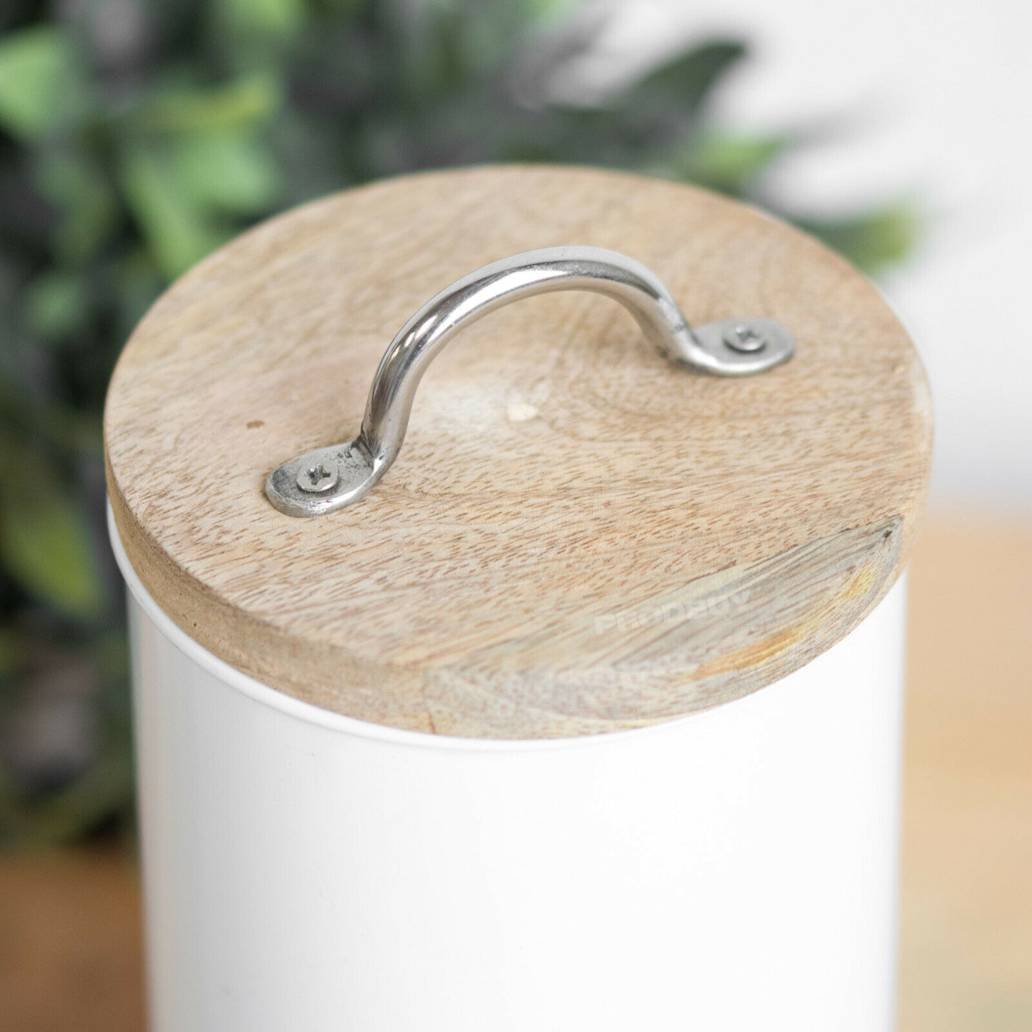 White Metal 'Pasta' Jar with Wooden Lid